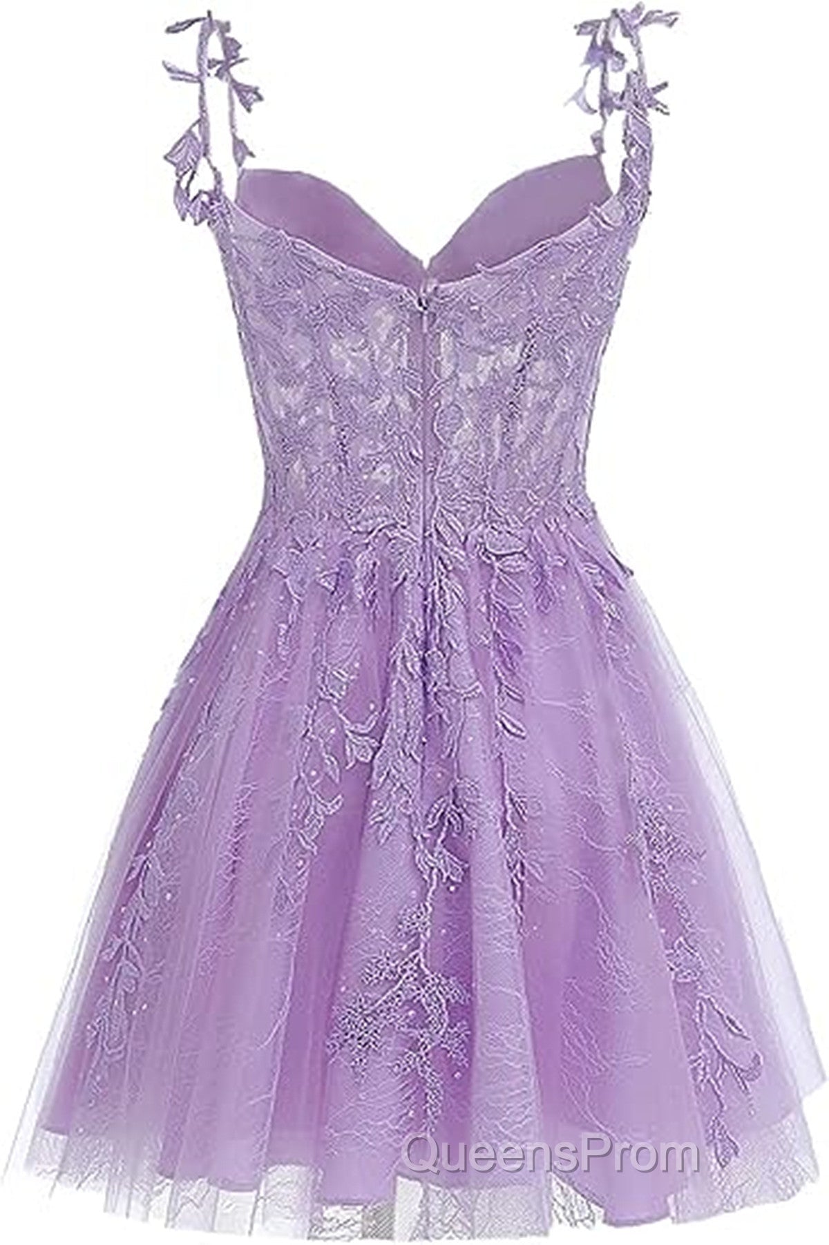 Lavender Tulle Lace Applique Homecoming Dress, Floral Tulle Short Evening Prom Dress