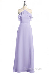 Lavender Halter Ruffled A-Line Long Bridesmaid Dress