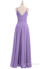 Lavender Spaghetti Straps Tie-Side Long Formal Dress