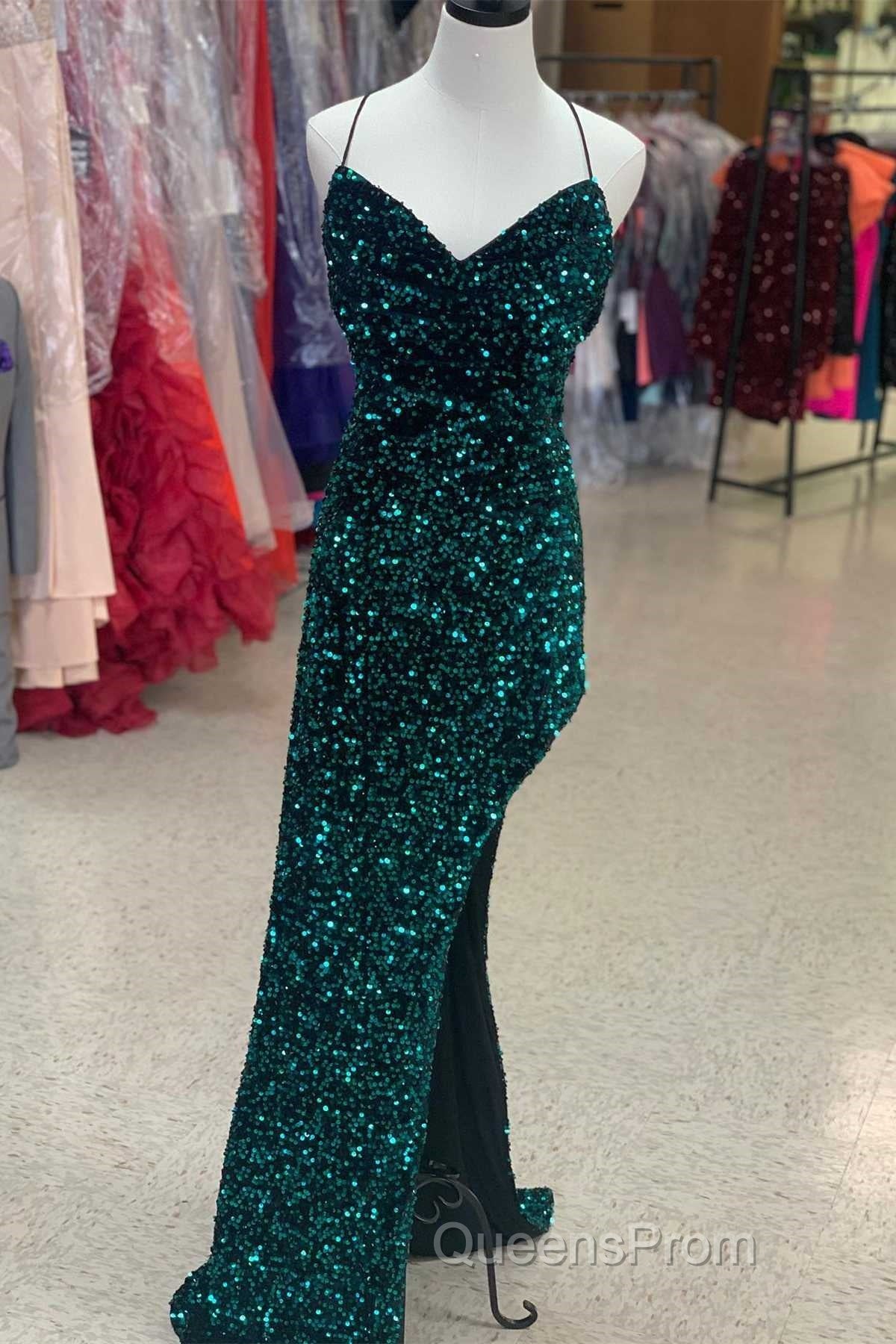 Red Sequin Cowl Neck Lace-Up Back High-Low Evening Prom Dress