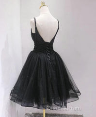 Black Tulle Beads Short Evening Prom Dress, Black Homecoming Dress