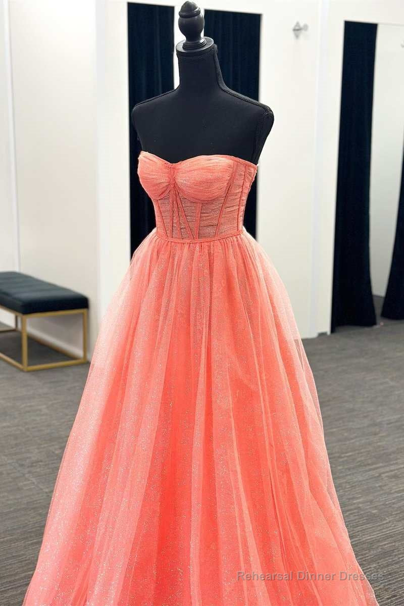 Coral Tulle Strapless A-Line Long Prom Dress Secondary image