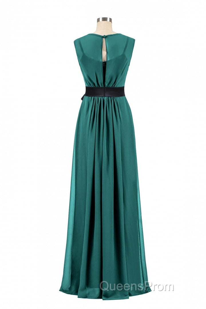 Hunter Green Crew Neck Belted Long Bridesmaid Dress Secondary image