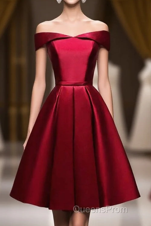 Simple Satin Burgundy Short Evening Prom Dress, Burgundy Homecoming Dress Main image