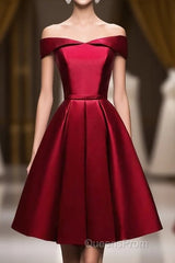 Simple Satin Burgundy Short Evening Prom Dress, Burgundy Homecoming Dress
