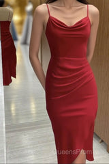Red Cowl Neck Spaghetti Straps Bodycon Formal Dress