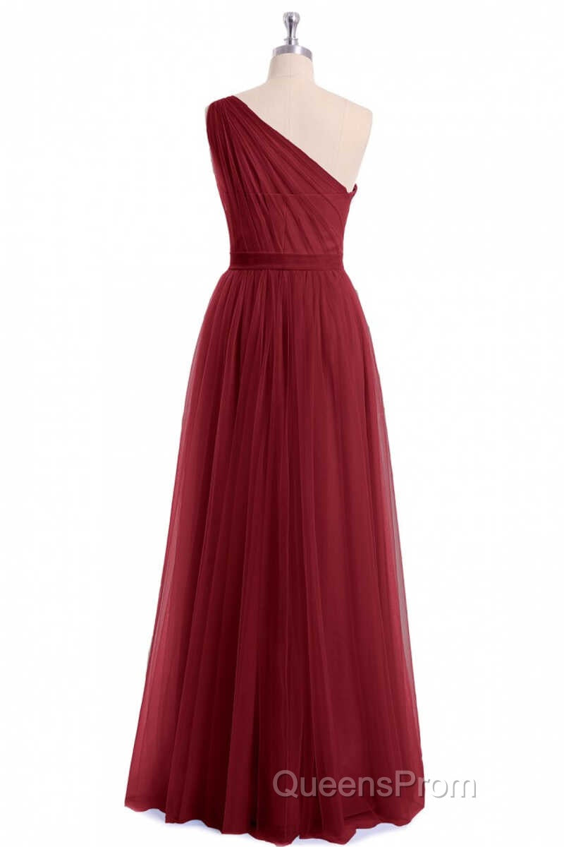 Wine Red Tulle One-Shoulder A-Line Bridesmaid Dress Secondary image