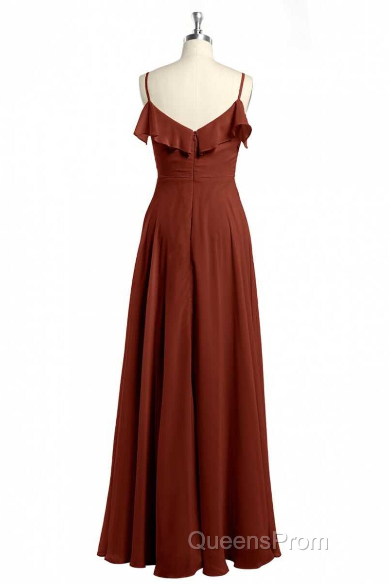 Rust Orange Chiffon Straps Ruffled A-Line Bridesmaid Dress Secondary image