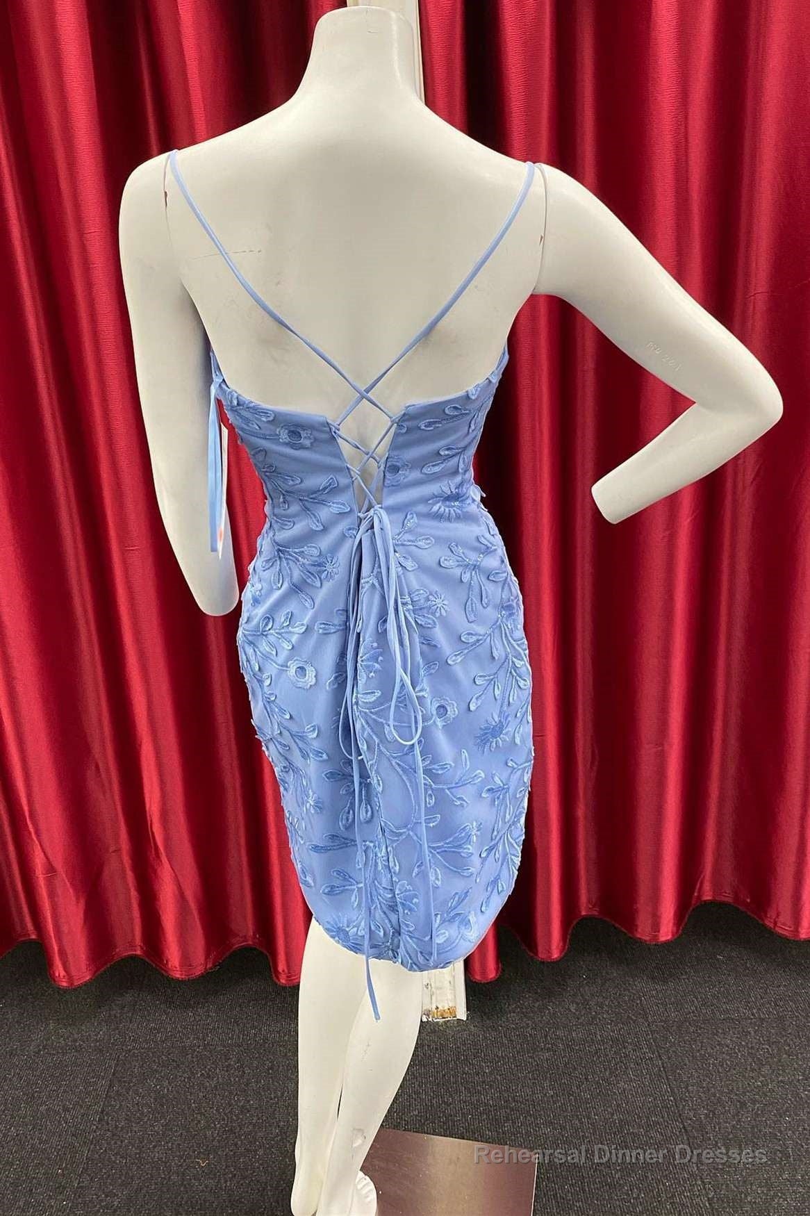 Periwinkle Appliques Plunge V Lace-Up Homecoming Dress Secondary image