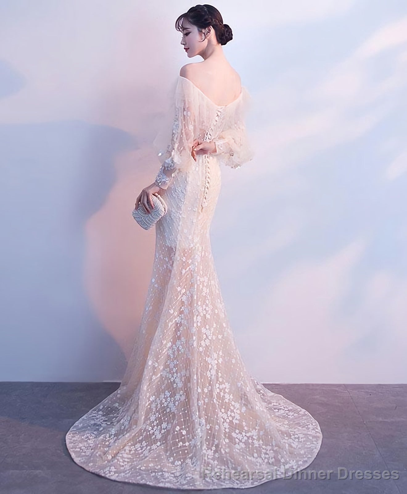 Champagne Tulle Lace Mermaid Long Prom Dress Tulle Lace Evening Dress Secondary image