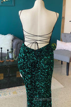 Red Sequin Cowl Neck Lace-Up Back High-Low Evening Prom Dress