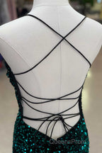 Red Sequin Cowl Neck Lace-Up Back High-Low Evening Prom Dress