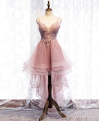 Blue Sweetheart Tulle Lace High Low Evening Prom Dress, Blue Homecoming Dress
