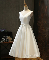 Simple V Neck White Short Evening Prom Dress, White Homecoming Dress