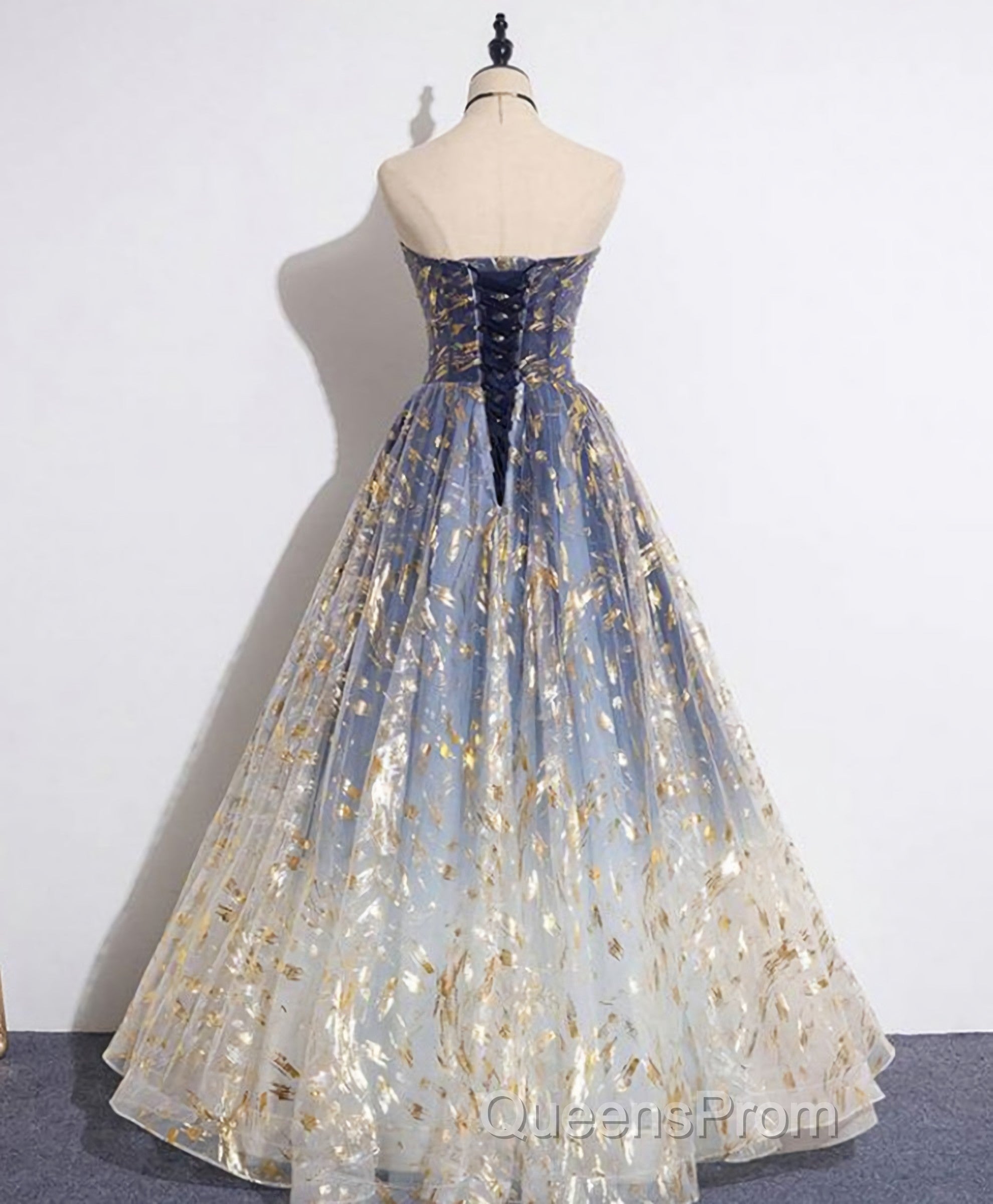 Unique Tulle Lace Long Evening Prom Dress, Tulle Lace Formal Dress, 2