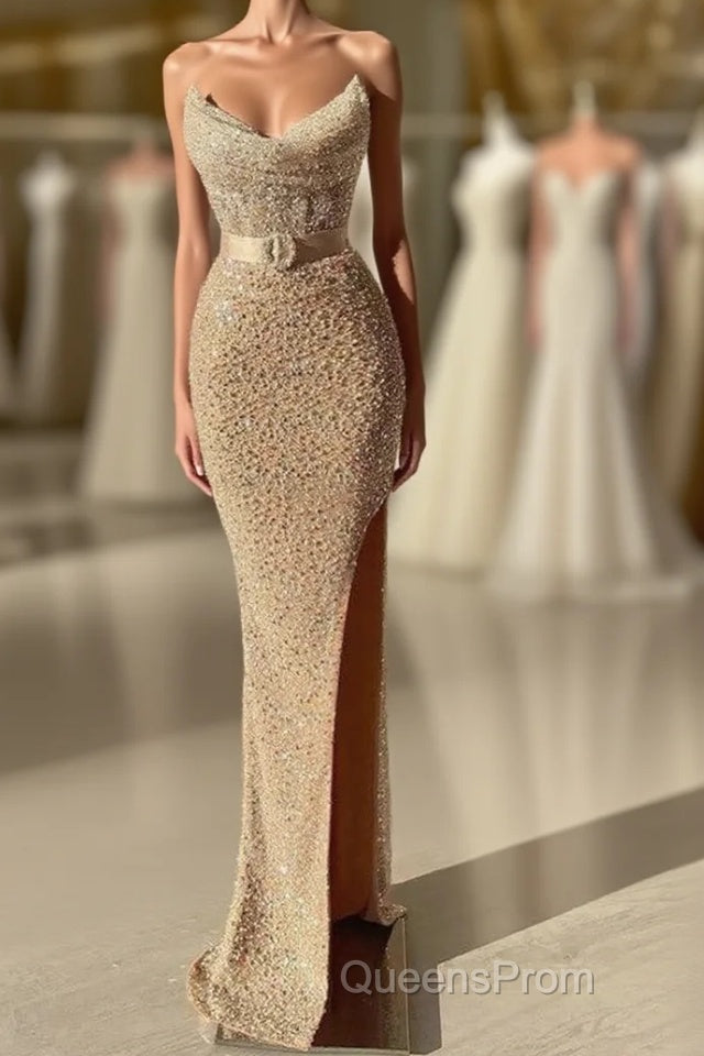 Strapless Sweetheart Mermaid Evening Prom Dress with Long Beads and Sequins
