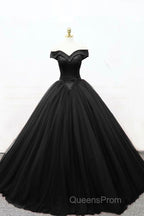 A-Line Tulle Beading Long Evening Prom Dress, Off the Shoulder Evening Dress