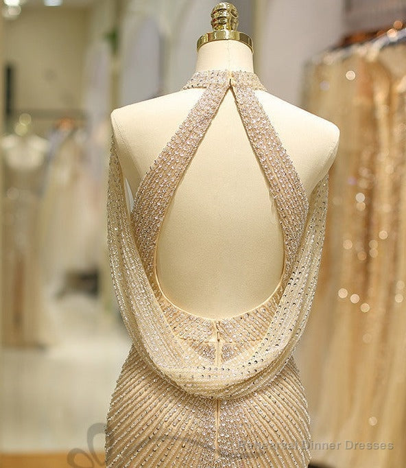Luxurious High Neck Dubai Gold Long Evening Dress Secondary image