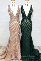 Sparkle Sequins V-Neck Mermaid Long Evening Prom Dress