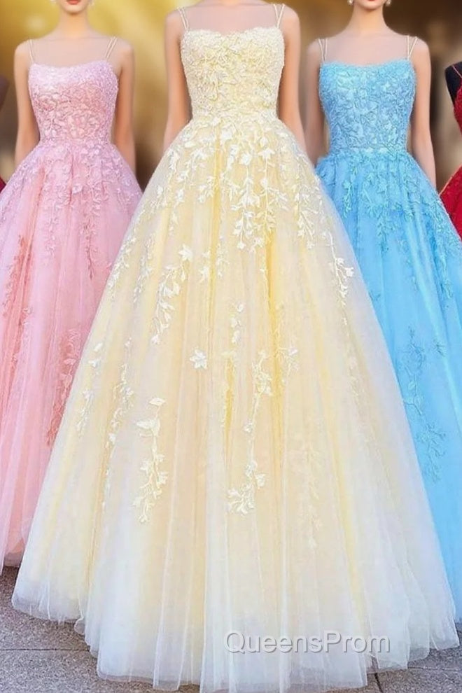 Princess Straps Long Evening Prom Dress with Lace Appliques Main image