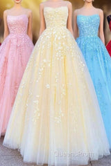 Princess Straps Long Evening Prom Dress with Lace Appliques