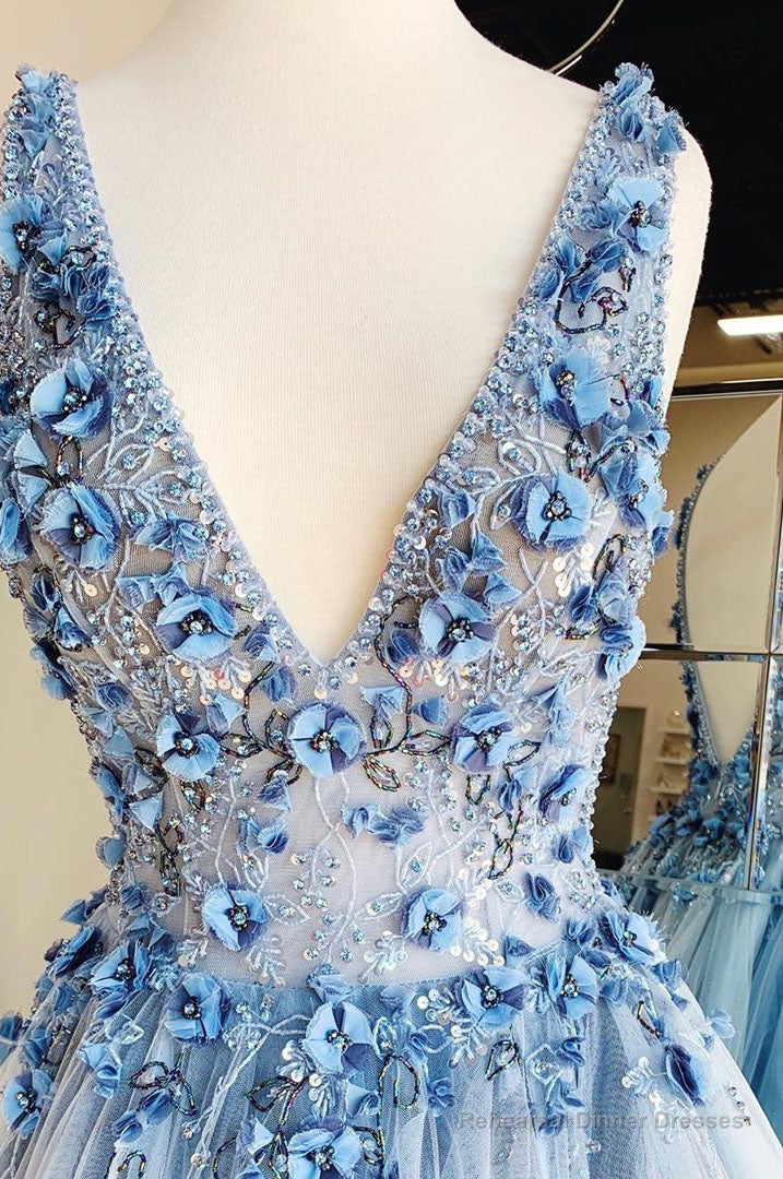 Princess Light Blue Beaded Long Prom Dress with Appliques Secondary image