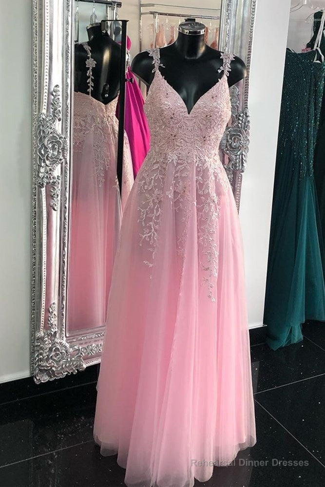 Princess Pink Tulle Long Prom Dress with Appliques Main image
