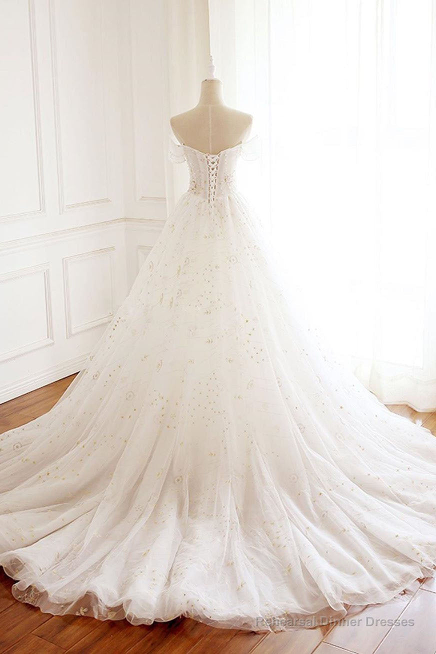 Princess Off the Shoulder White Long Prom Dress with Lace-up Back Secondary image