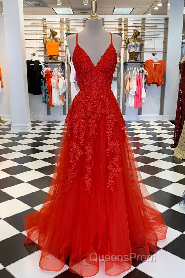Elegant V Neck A-Line Red Appliqued Long Evening Prom Dress Secondary image