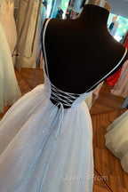 Elegant Straps Lace-Up Back Blush Long Evening Prom Dress