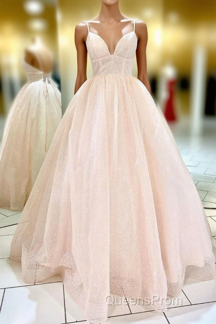 Elegant Straps Lace-Up Back Blush Long Evening Prom Dress Main image