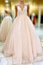 Elegant Straps Lace-Up Back Blush Long Evening Prom Dress