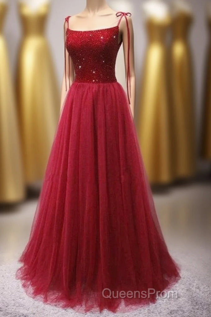 Straps Red Long Evening Prom Dress with Beaded Bodice Main image