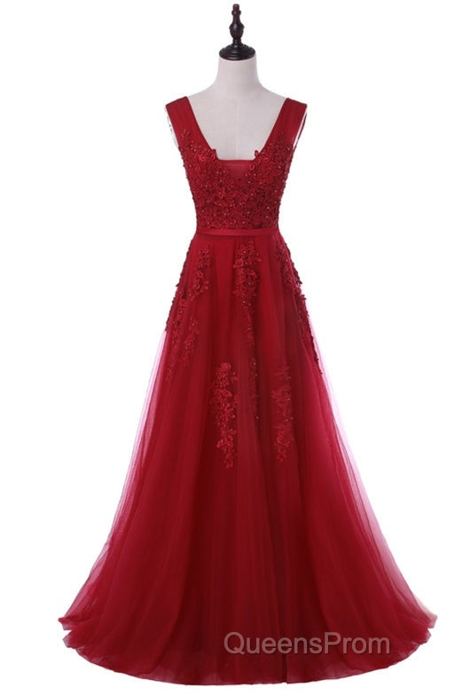 A-line Tulle Grey Long Evening Prom Dress