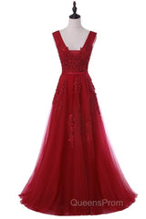 A-line Tulle Grey Long Evening Prom Dress