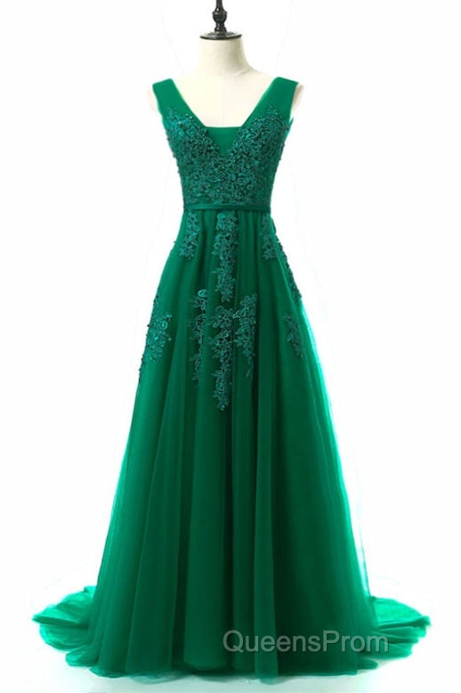 A-line Tulle Grey Long Evening Prom Dress