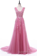 A-line Tulle Grey Long Evening Prom Dress
