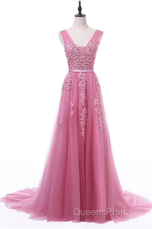 A-line Tulle Grey Long Evening Prom Dress