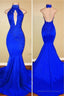 Elegant Mermaid High Neck Royal Blue Long Prom Dress