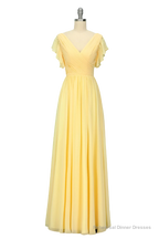 Elegant V Neck Pleated Yellow Bridesmaid Dress with Ruffles