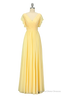 Elegant V Neck Pleated Yellow Bridesmaid Dress with Ruffles