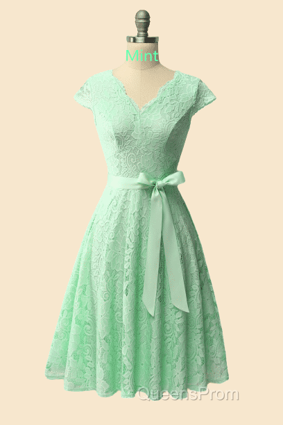 A-Line Cap Sleeve Navy Blue Bridesmaid Dress with Belt Secondary image