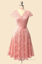 A-Line Cap Sleeve Navy Blue Bridesmaid Dress with Belt