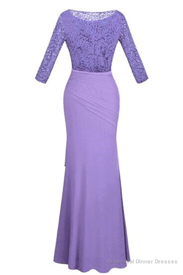 Crew Neck Lace Ruffles Lavender Mother of Bridal Dress