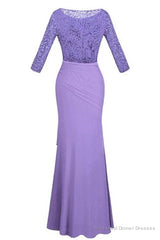 Crew Neck Lace Ruffles Lavender Mother of Bridal Dress