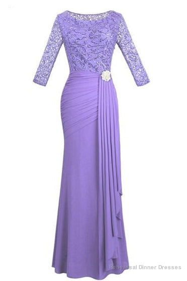 Crew Neck Lace Ruffles Lavender Mother of Bridal Dress Main image