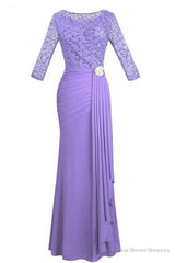 Crew Neck Lace Ruffles Lavender Mother of Bridal Dress