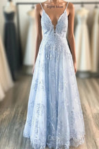 Deeep V-neck Embroidery Pink Long Evening Prom Dress