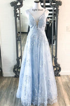 Deeep V-neck Embroidery Pink Long Evening Prom Dress