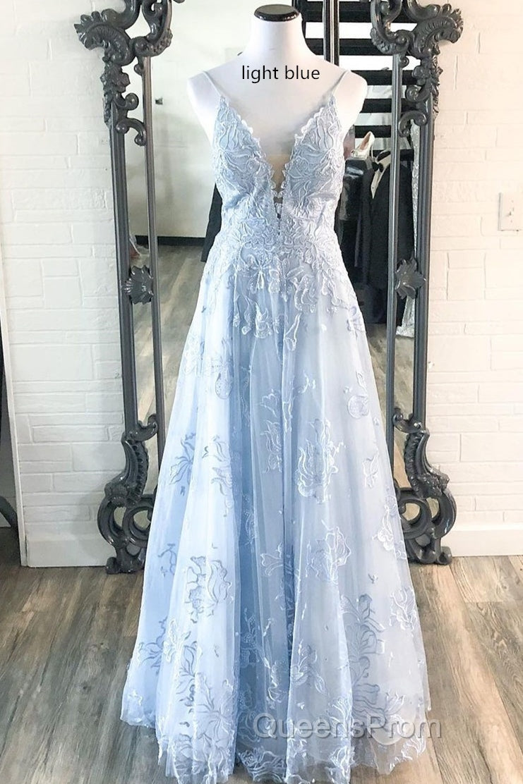 Deeep V-neck Embroidery Pink Long Evening Prom Dress